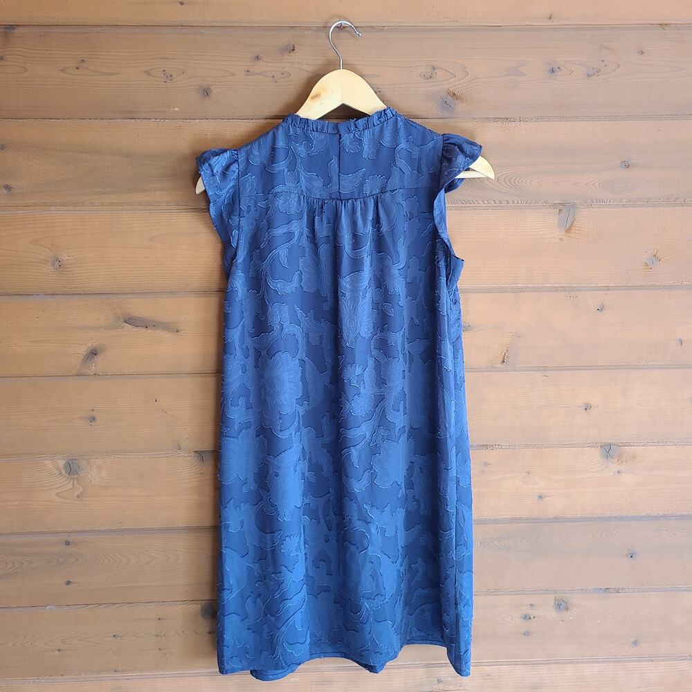 Loft Floral Jacquard Dress Ruffle Swing Mini NWOT XS Cap Sleeve Summer Boho - Picture 3 of 5